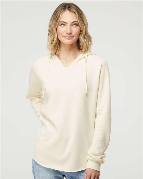 Independent Trading Co. PRM2500 Women’s Lightweight California Wave Wash Hooded Sweatshirt - Bone - model front