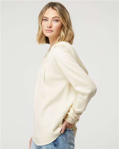 Independent Trading Co. PRM2500 Women’s Lightweight California Wave Wash Hooded Sweatshirt - Bone - model side