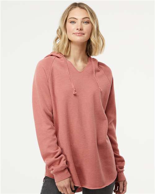 Independent Trading Co. PRM2500 Women’s Lightweight California Wave Wash Hooded Sweatshirt - Dusty Rose - model front