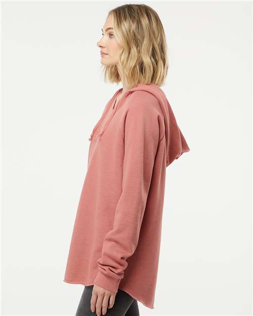 Independent Trading Co. PRM2500 Women’s Lightweight California Wave Wash Hooded Sweatshirt - Dusty Rose - model side
