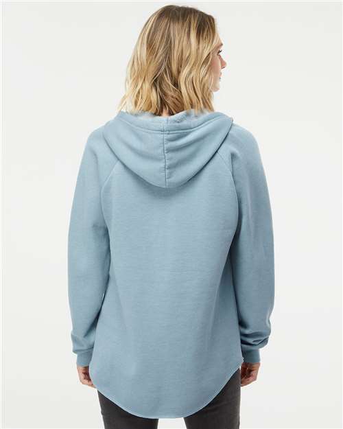 Independent Trading Co. PRM2500 Women’s Lightweight California Wave Wash Hooded Sweatshirt - Misty Blue - model back