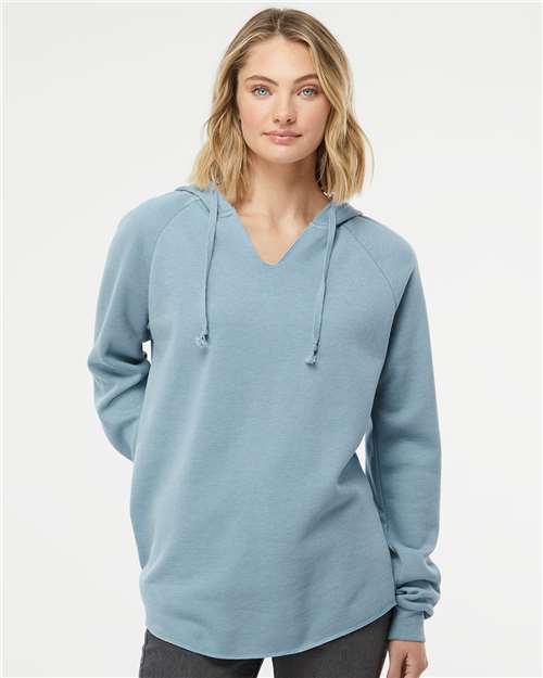 Independent Trading Co. PRM2500 Women’s Lightweight California Wave Wash Hooded Sweatshirt - Misty Blue - model front