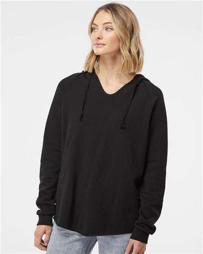 Independent Trading Co. PRM2500 Women’s Lightweight California Wave Wash Hooded Sweatshirt - Black - model front