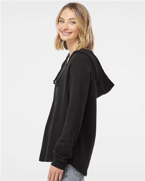 Independent Trading Co. PRM2500 Women’s Lightweight California Wave Wash Hooded Sweatshirt - Black - model side
