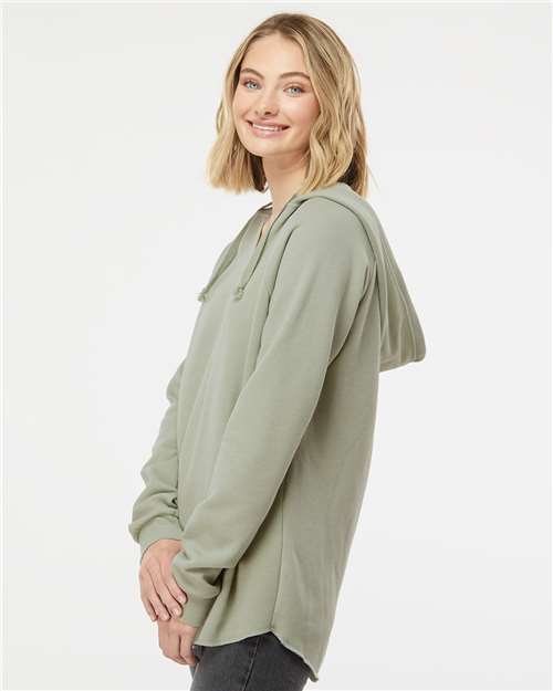 Independent Trading Co. PRM2500 Women’s Lightweight California Wave Wash Hooded Sweatshirt - Sage - model side