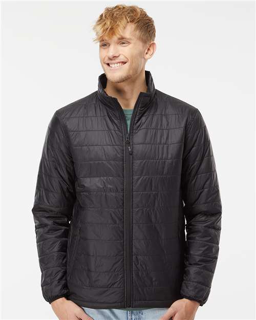 Independent Trading Co. EXP100PFZ Men's Puffer Jacket - Black - model front