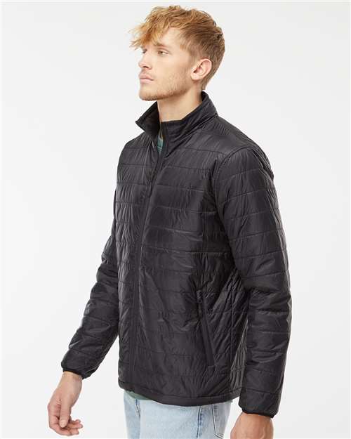Independent Trading Co. EXP100PFZ Men's Puffer Jacket - Black - model side