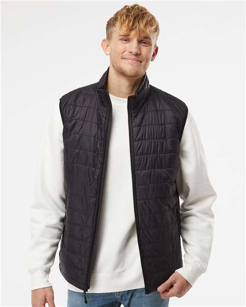 Independent Trading Co. EXP120PFV Men's Puffer Vest - Black - model front