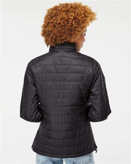 Independent Trading Co. EXP200PFZ Women's Puffer Jacket - Black - model back