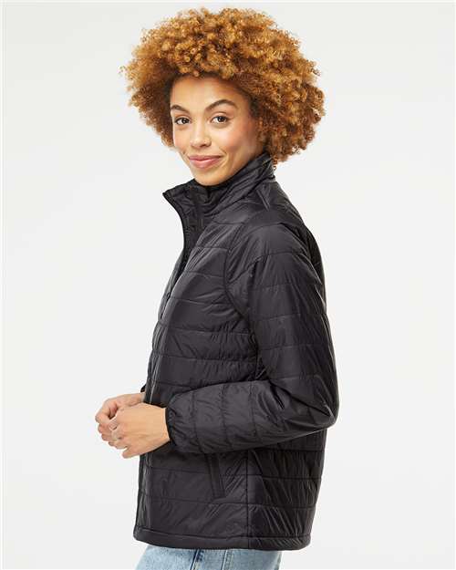 Independent Trading Co. EXP200PFZ Women's Puffer Jacket - Black - model side