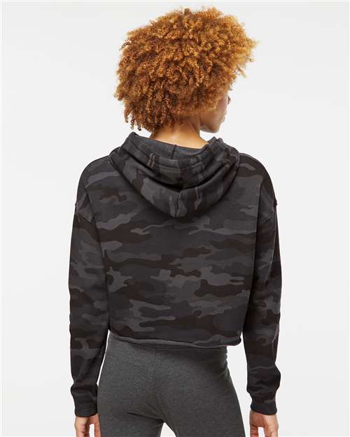 Independent Trading Co. AFX64CRP Women’s Lightweight Crop Hooded Sweatshirt - Black Camo - model back