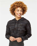 Independent Trading Co. AFX64CRP Women’s Lightweight Crop Hooded Sweatshirt - Black Camo - model front