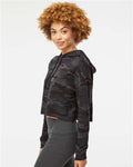 Independent Trading Co. AFX64CRP Women’s Lightweight Crop Hooded Sweatshirt - Black Camo - model side