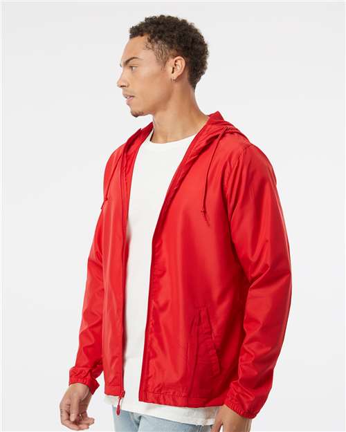 Independent Trading Co. EXP54LWZ Men's Lightweight Windbreaker Full-Zip Jacket - Red - model side