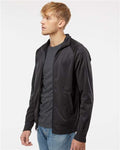 Independent Trading Co. EXP70PTZ Men's Lightweight Poly-Tech Full-Zip Track Jacket - Black/ Black - model side