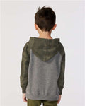 Independent Trading Co. PRM10TSB Toddler Special Blend Hooded Raglan Sweatshirt - Nickel Heather/ Forest Camo - model back