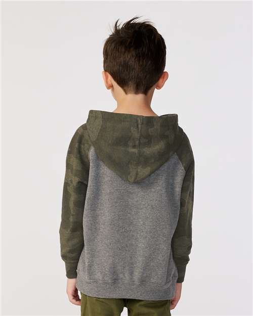 Independent Trading Co. PRM10TSB Toddler Special Blend Hooded Raglan Sweatshirt - Nickel Heather/ Forest Camo - model back