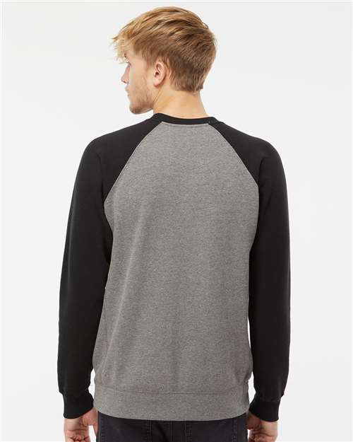 Independent Trading Co. PRM30SBC Unisex Special Blend Raglan Crewneck Sweatshirt - Nickel Heather/ Black - model back