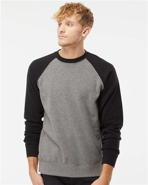 Independent Trading Co. PRM30SBC Unisex Special Blend Raglan Crewneck Sweatshirt - Nickel Heather/ Black - model front