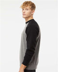Independent Trading Co. PRM30SBC Unisex Special Blend Raglan Crewneck Sweatshirt - Nickel Heather/ Black - model side