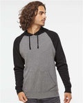 Independent Trading Co. PRM33SBP Unisex Special Blend Raglan Hooded Sweatshirt - Nickel Heather/ Black - model front