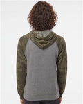 Independent Trading Co. PRM33SBP Unisex Special Blend Raglan Hooded Sweatshirt - Nickel Heather/ Forest Camo - model back