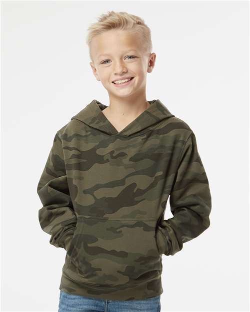 Independent Trading Co. SS4001Y Youth Midweight Hooded Sweatshirt - Forest Camo - model front