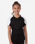 Augusta Sportswear 1523 Girls' Cutter Jersey - Black/ White - model front