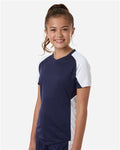 Augusta Sportswear 1523 Girls' Cutter Jersey - Navy/ White - model side