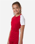 Augusta Sportswear 1523 Girls' Cutter Jersey - Red/ White - model side