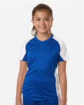 Augusta Sportswear 1523 Girls' Cutter Jersey - Royal/ White - model front