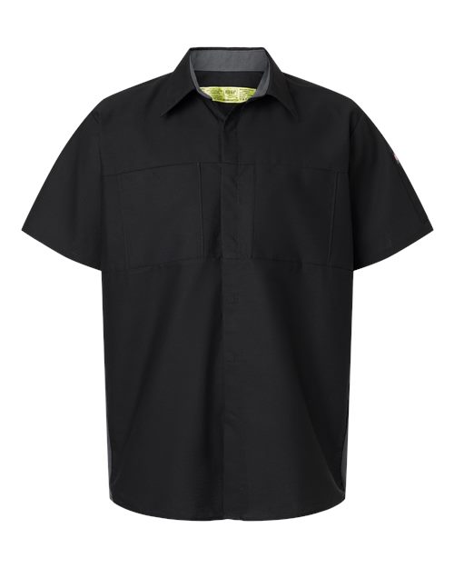 Red Kap SY42 Men's Performance Plus Short Sleeve Shirt With Oilblok Technology - Black/ Charcoal - front