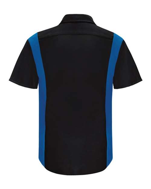 Red Kap SY42 Men's Performance Plus Short Sleeve Shirt With Oilblok Technology - Black/ Royal Blue - back