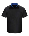 Red Kap SY42 Men's Performance Plus Short Sleeve Shirt With Oilblok Technology - Black/ Royal Blue - front