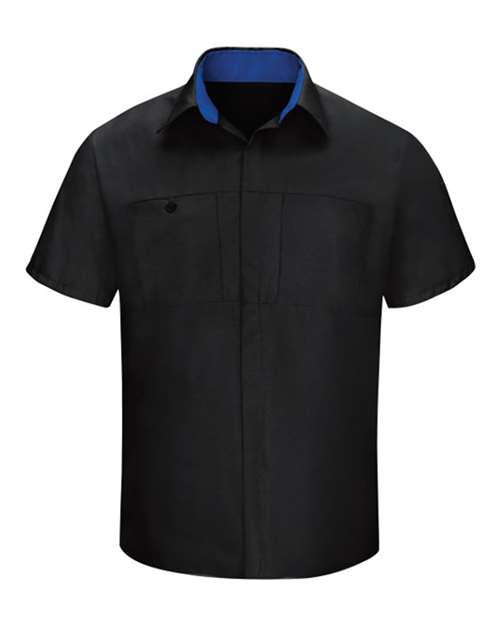 Red Kap SY42 Men's Performance Plus Short Sleeve Shirt With Oilblok Technology - Black/ Royal Blue - front