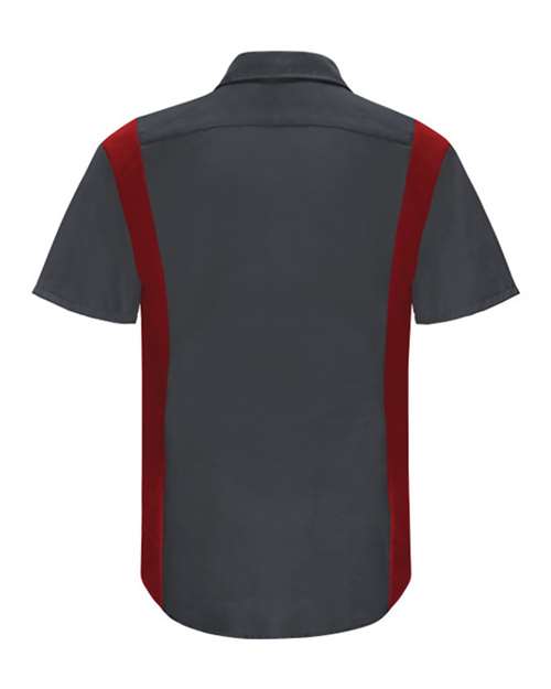 Red Kap SY42 Men's Performance Plus Short Sleeve Shirt With Oilblok Technology - Charcoal/ Fireball Red - back