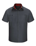Red Kap SY42 Men's Performance Plus Short Sleeve Shirt With Oilblok Technology - Charcoal/ Fireball Red - front