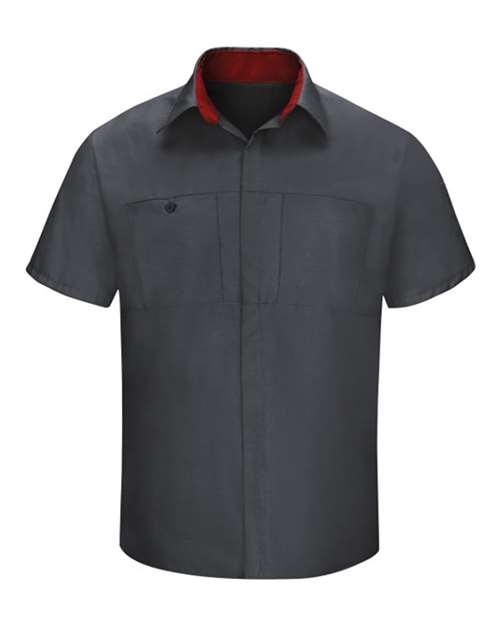 Red Kap SY42 Men's Performance Plus Short Sleeve Shirt With Oilblok Technology - Charcoal/ Fireball Red - front