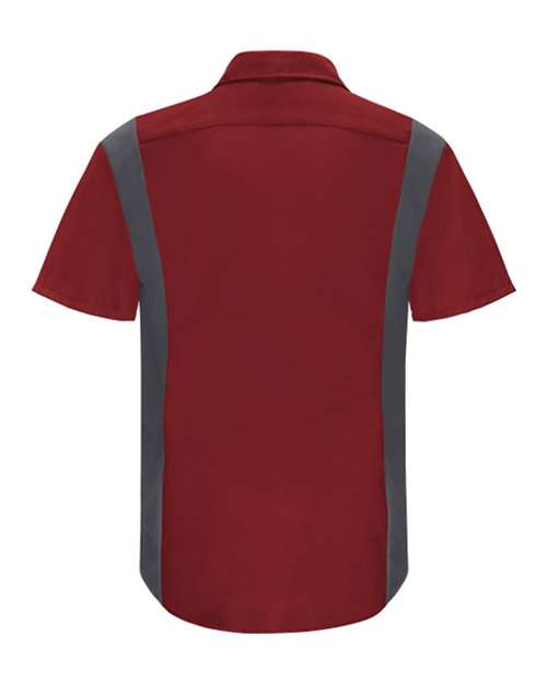 Red Kap SY42 Men's Performance Plus Short Sleeve Shirt With Oilblok Technology - Fireball Red/ Charcoal - back