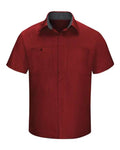 Red Kap SY42 Men's Performance Plus Short Sleeve Shirt With Oilblok Technology - Fireball Red/ Charcoal - front
