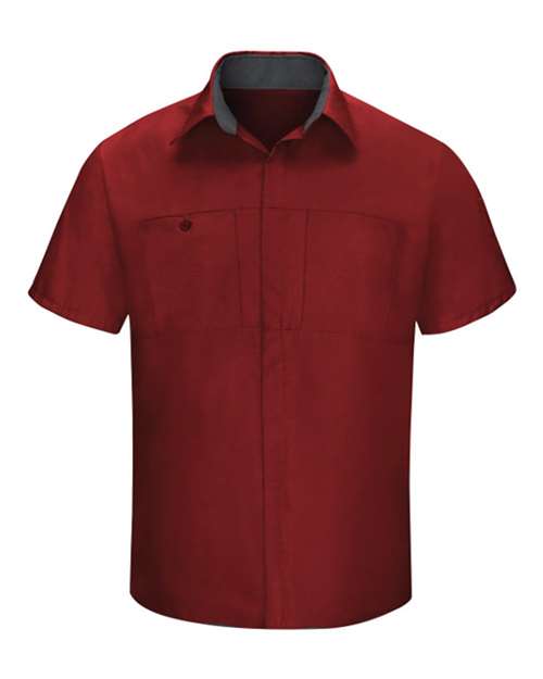 Red Kap SY42 Men's Performance Plus Short Sleeve Shirt With Oilblok Technology - Fireball Red/ Charcoal - front