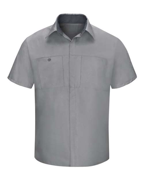 Red Kap SY42 Men's Performance Plus Short Sleeve Shirt With Oilblok Technology - Light Grey/ Charcoal - front