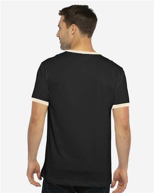 Next Level 3604 Unisex Cotton Ringer T-Shirt - Black/ Natural - model back