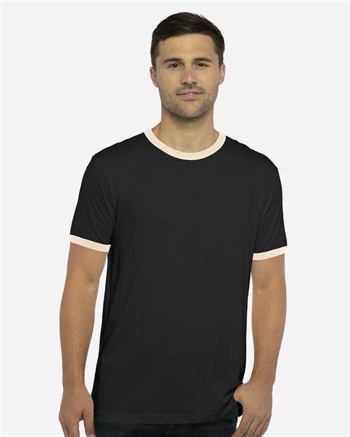 Next Level 3604 Unisex Cotton Ringer T-Shirt - Black/ Natural - model front