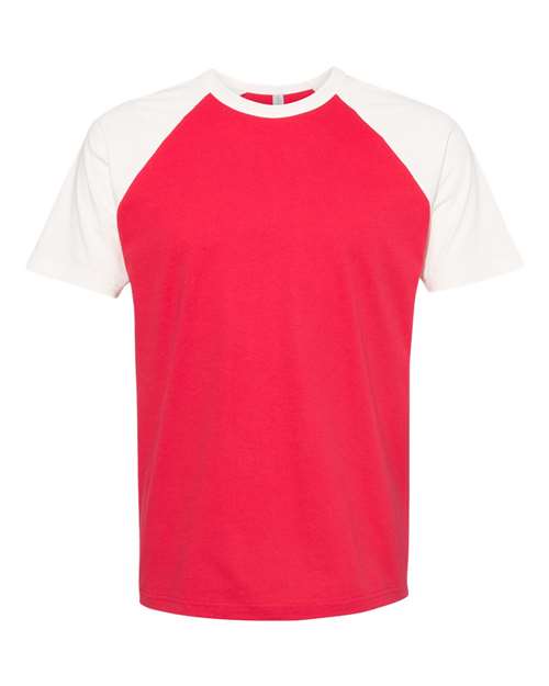 Next Level 3650 Unisex Cotton Raglan T-Shirt - Natural/ Red - front