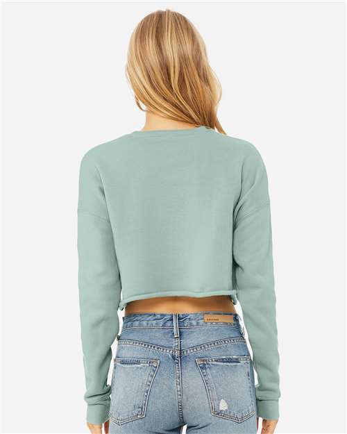 BELLA + CANVAS 7503 Women's Crop Crewneck Sweatshirt - Dusty Blue - model back