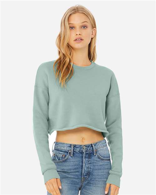 BELLA + CANVAS 7503 Women's Crop Crewneck Sweatshirt - Dusty Blue - model front