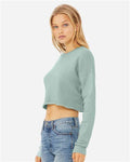 BELLA + CANVAS 7503 Women's Crop Crewneck Sweatshirt - Dusty Blue - model side