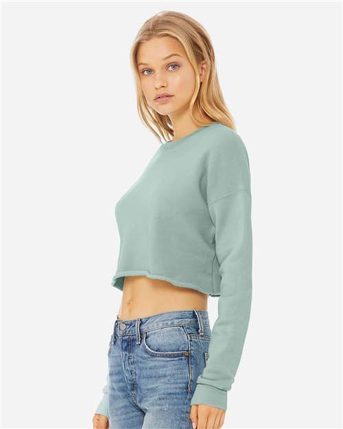 BELLA + CANVAS 7503 Women's Crop Crewneck Sweatshirt - Dusty Blue - model side