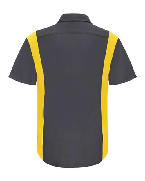 Red Kap SY42 Men's Performance Plus Short Sleeve Shirt With Oilblok Technology - Charcoal/ Yellow - back
